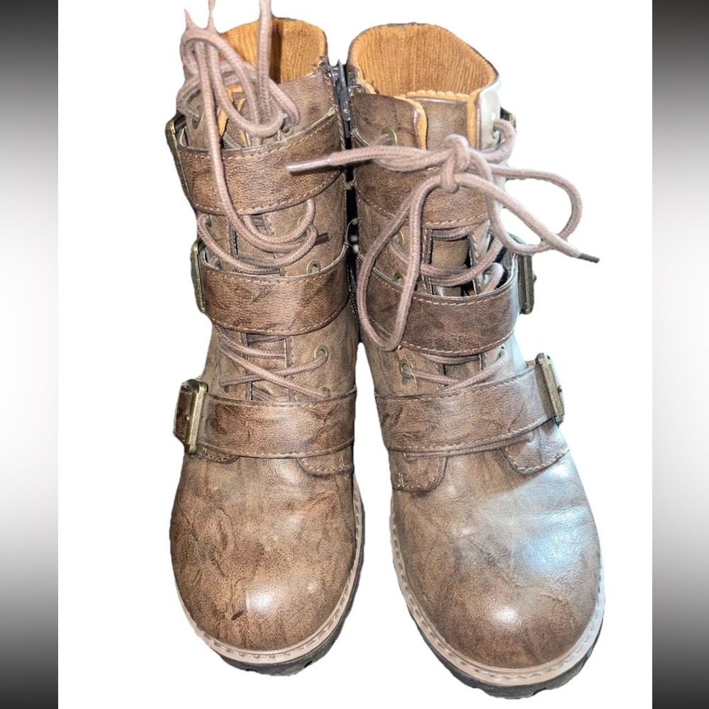 b.o.c Brown Combat Ankle Boots Buckle Zipper Lace-Up Women's Size 6.5 - Picture 7 of 9